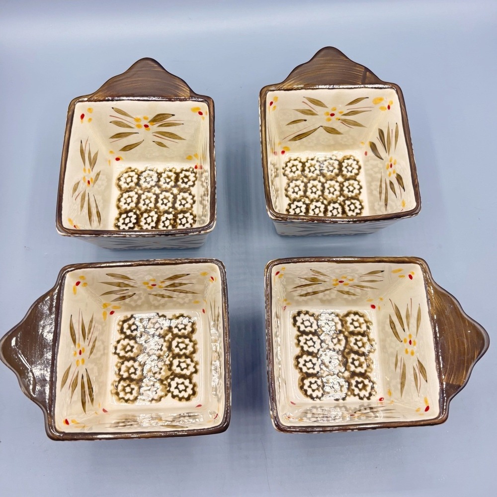 Temp-tations Old World Brown 10oz Square Ramekins Set of 4 Bakeware Bowls‎